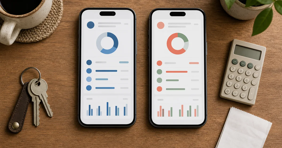 Two shared-expense apps compared side by side on a household table