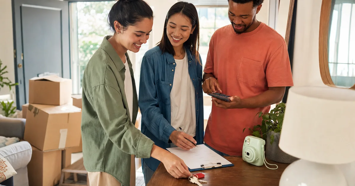 Three new roommates documenting their security deposit on move-in day